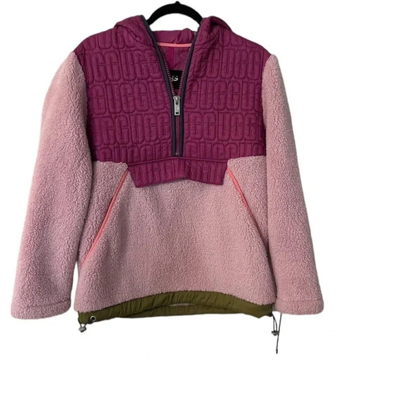 UGG Tops - UGG Iggy Sherpa Half Zip Pullover Pink with Hood & Pockets Women's Size XS NWT